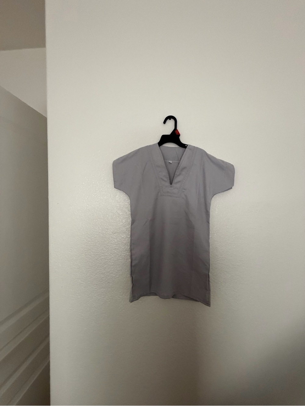 Boys Light Grey Thobe Islamic Prayer Dress Short Sleeve V-Neck Size 70 - Picture 2 of 8